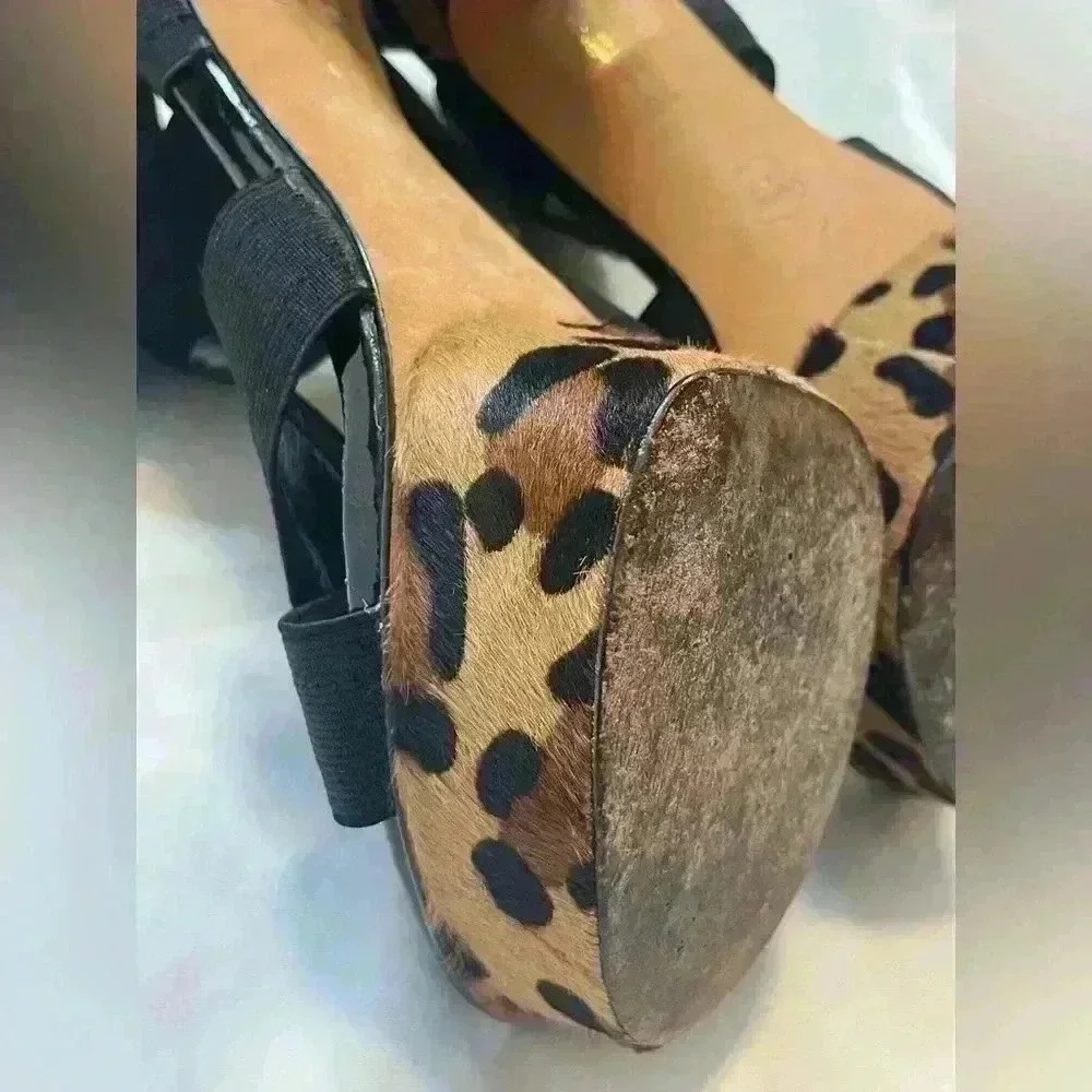 Kardashians Bebe Women’s Platform Wedge Strappy Heel Size 10 Black Leopard - Picture 6 of 8